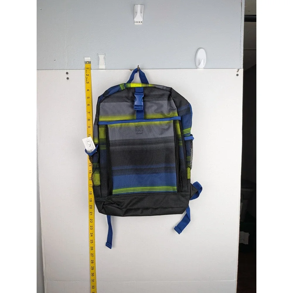 The Childrens Place Boys Striped Backpack Blue Grey Lime Green School Bag NWT